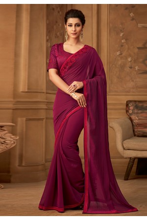 Purple silk embroidered festival wear saree  501